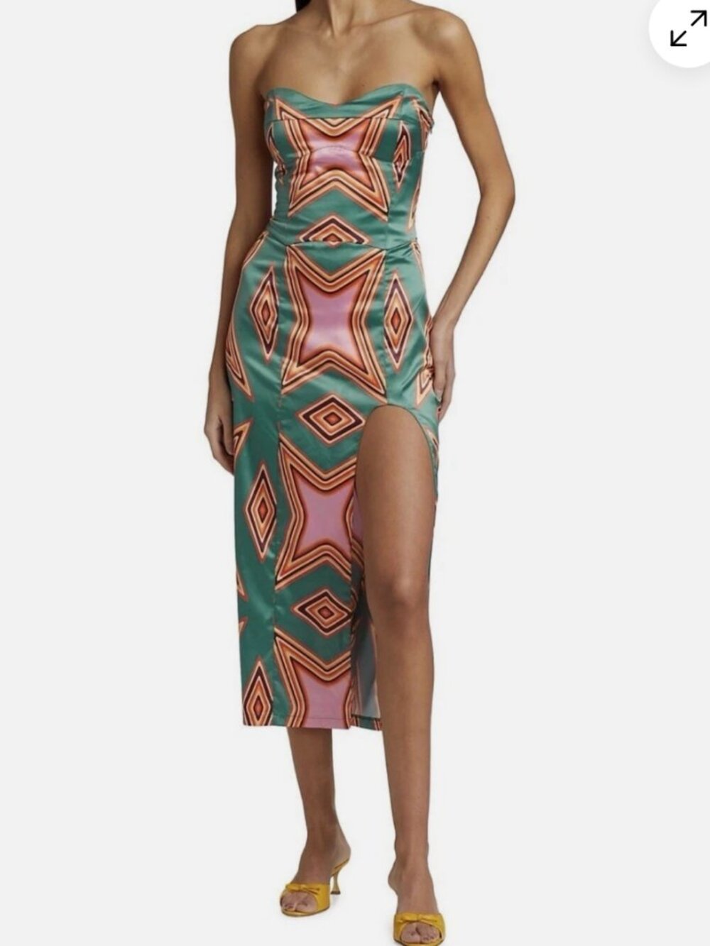 NWT Claude Kameni DAT Girl Diamond Print Strapless Satin Midi Dress L SAKS $1300